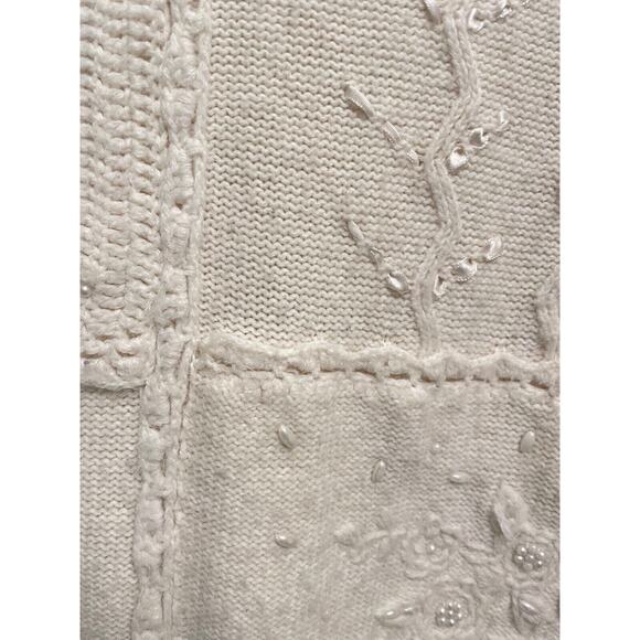 Vintage Napa Valley Womens Sweater Large White Beaded Patchwork Grannycore 80s - Picture 3 of 9